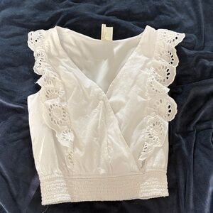 Japna White Eyelet V-Neck Smocked Waist Camisole